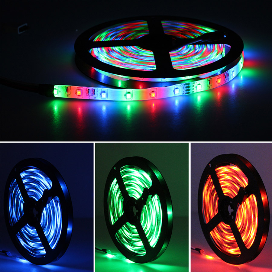 DC 12V 5M 10M 5050 SMD RGB LED Strip light IP20 / IP65 waterproof LED lamp Tape + 3A power supply Adapter + IR Remote controller