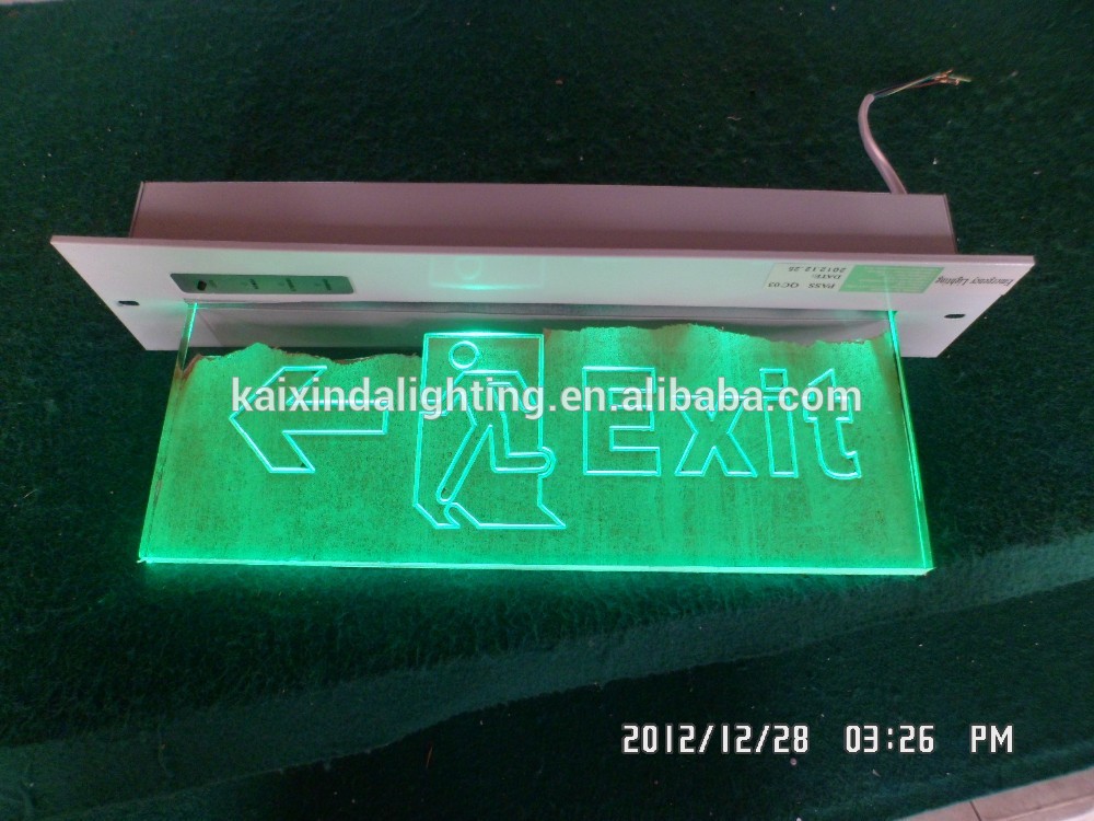 LED exit sign with aluminium and PC legend and self-testing for European standard