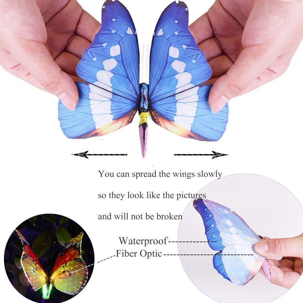 Multi color changing led garden lights fiber potic butterfly decorative solar powered stake light