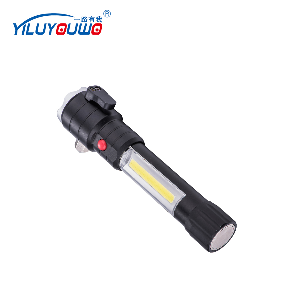 Multi-functional Aluminum LED COB tactical flashlights With Safety Hammer