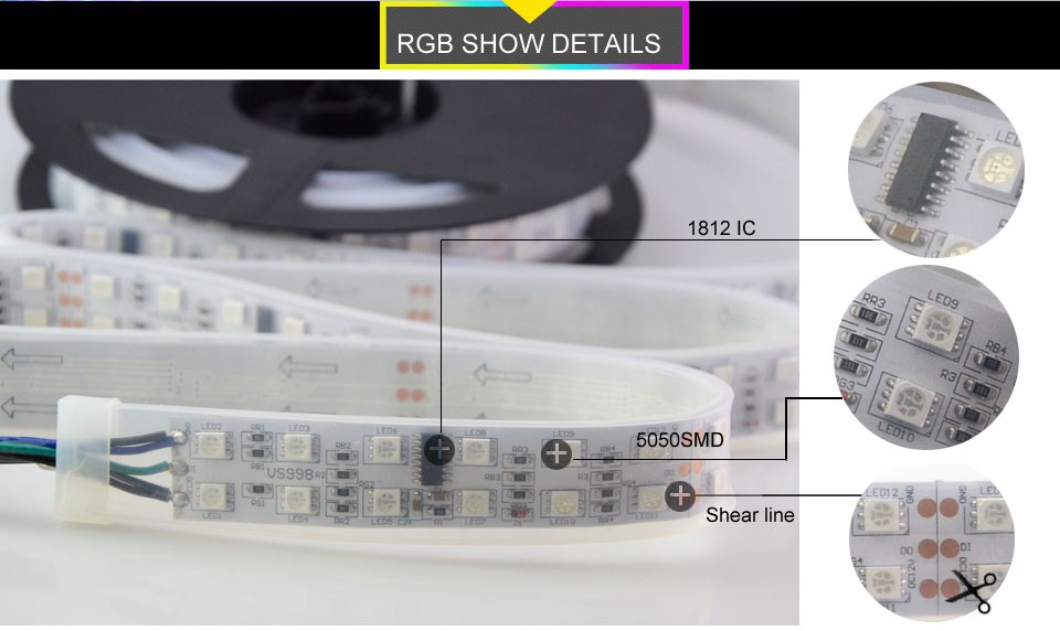 Shenzhen Dual Row 120 led/m Magic LED STRIP 5050 RGB lighting Programmable 1812 IC DC12V Waterproof Silicon Tube waterproof ip67