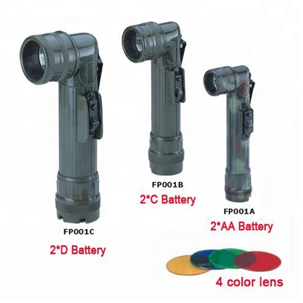 FP001L series: LED Military Flashlight with 4 color lens and 3 size option (2AA / 2C / 2D battery)