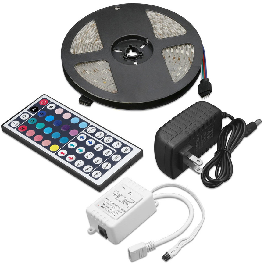 Kit 5m/10M 5050 RGB LED Strip Light Power adapter 44 Key Remote China LED strip kit/set