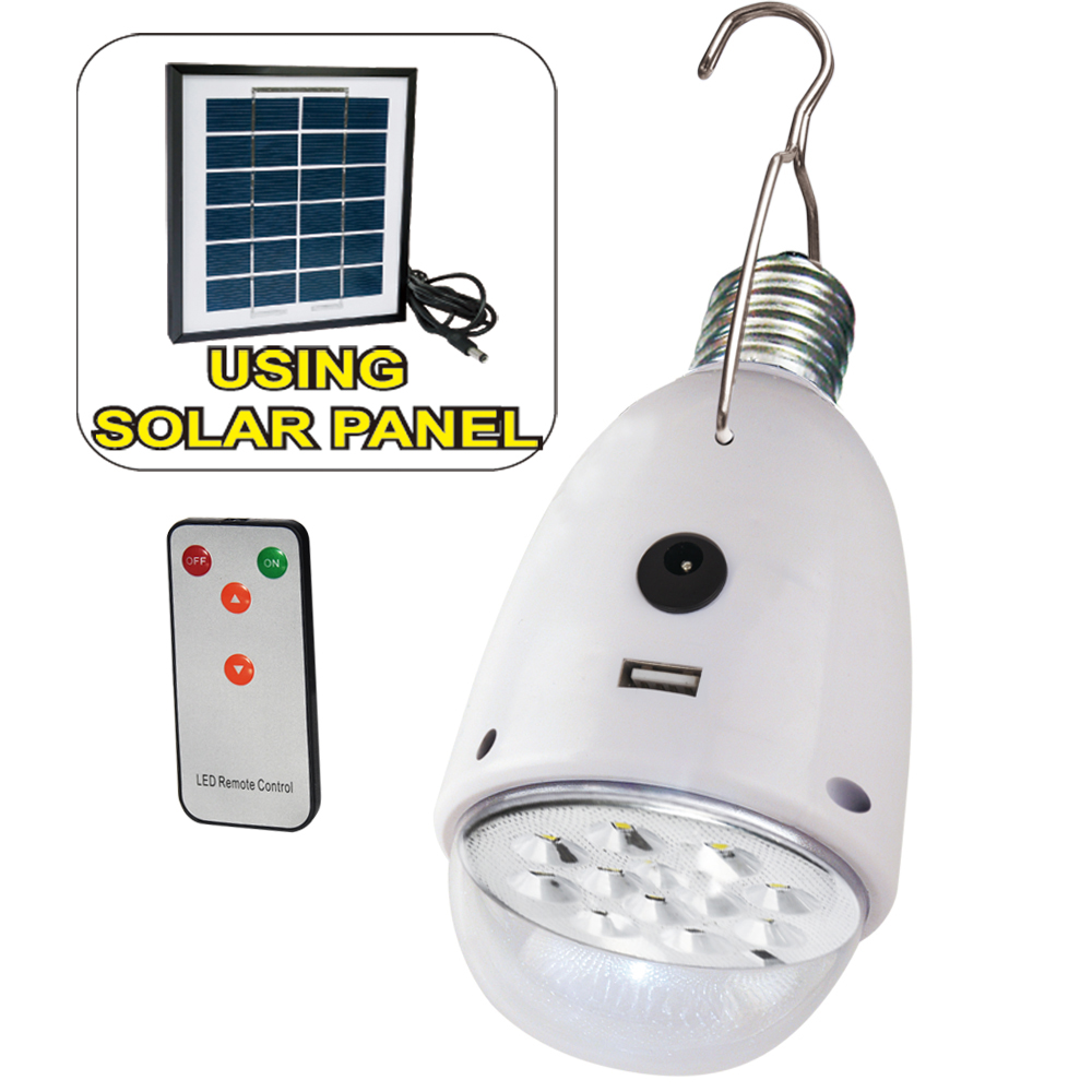 2W rechargeable led home solar bulb light with remote control