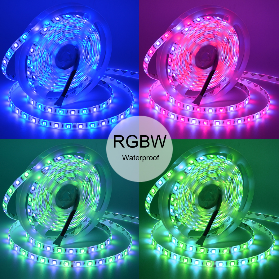 Waterproof RGBW LED Flexible Strip Lights 5M 60LEDs 5050 SMD RGB White Tape Lamps 12V Ribbon Lighting Kit