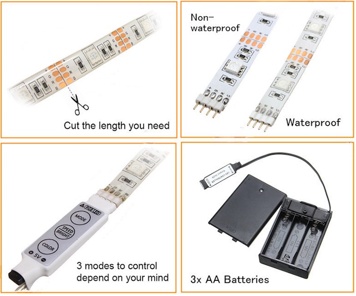 RGB DC5V 5050 5v led strip light usb small battery operated flexible tube led strip light