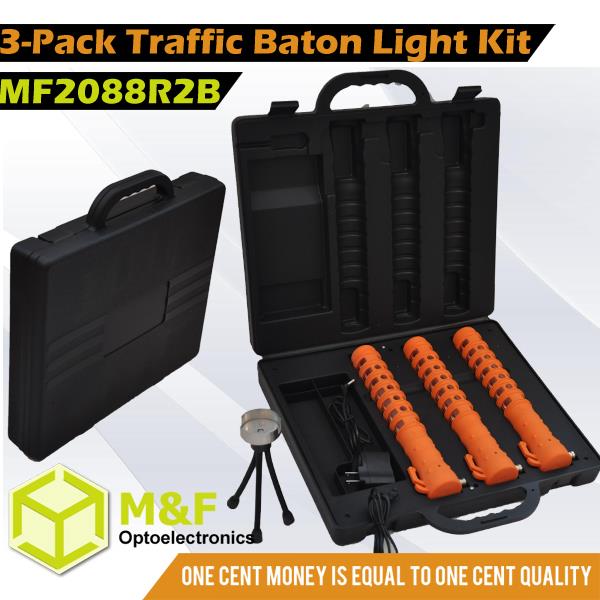 3-pack Case Rechargeable 15led Roadway Safety Po*lice Traffic Baton Light