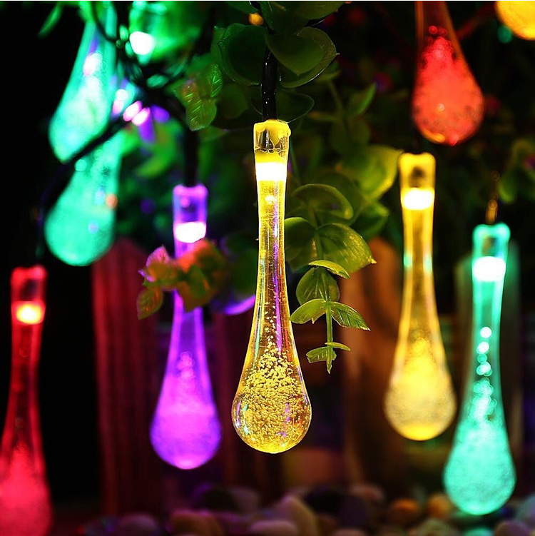 Solar Powered Water Drop String Lights - 30 LED Multi Colored 8 Modes