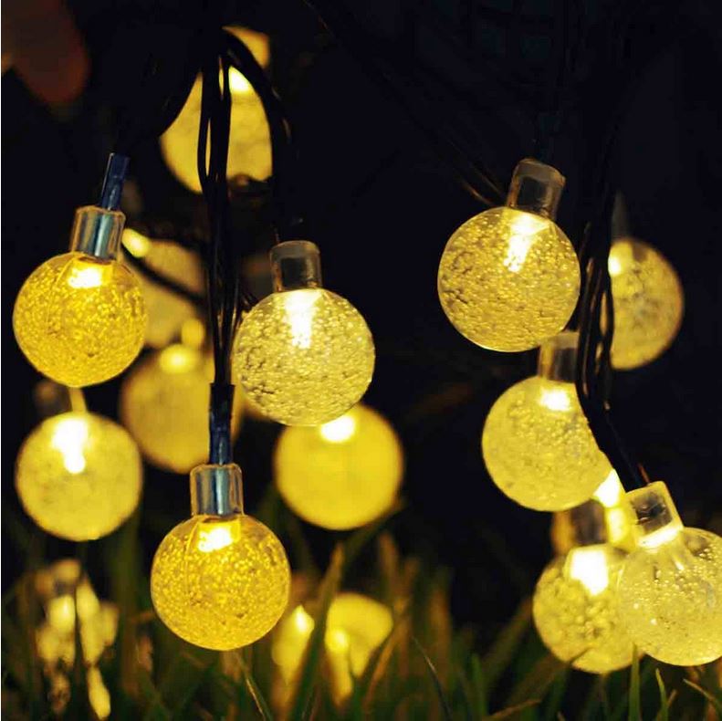 Solar Outdoor Crystal Ball String Lights 20ft 30 LED Light String Globe Garland Lamp for Christmas Wedding Decoration