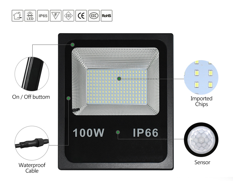 Modular outdoor lighting waterproof ip66 led flood light 100w