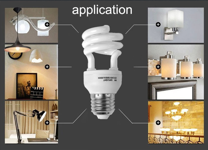 CFL Principle and Spiral shape energy saver CFL bulbs lights parts for ceiling