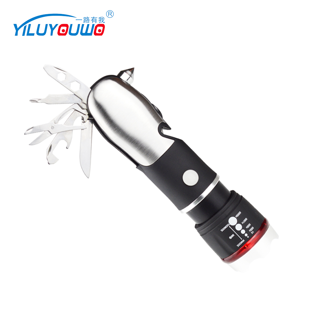 Best Sale Amazon China Supplier Battery Powered Multi Tools LED Outdoor Torch With Emergency Hammer For Car And Camping