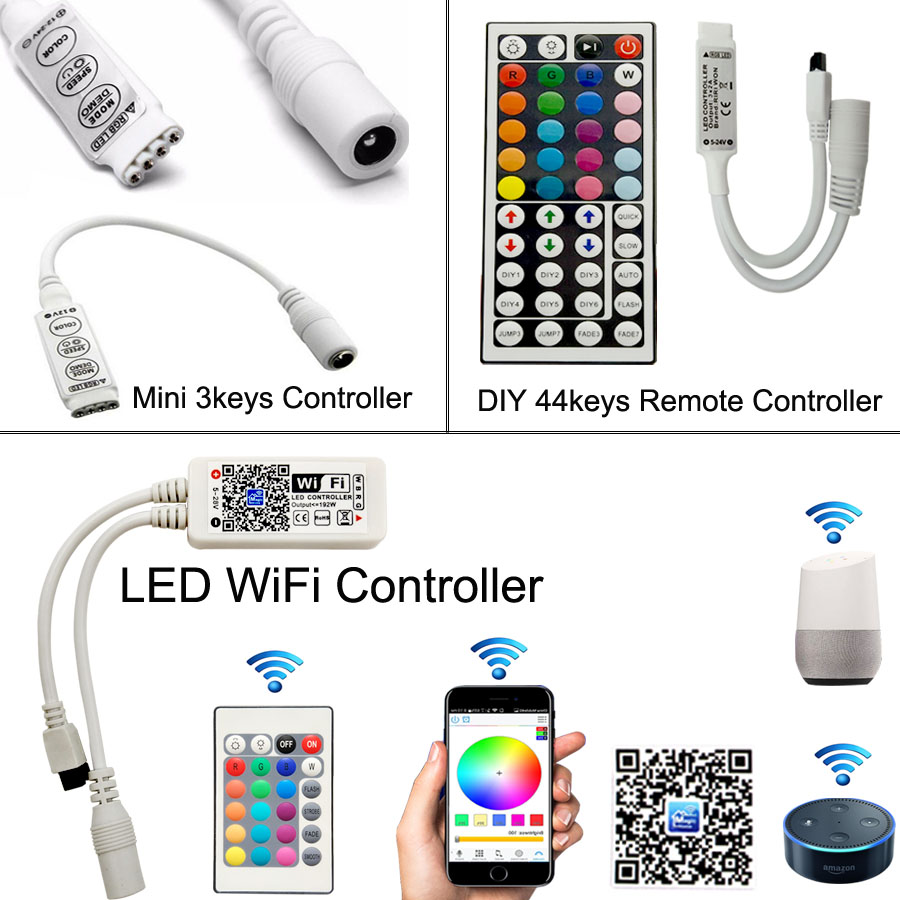 12v-24v RGB/RGBW/RGB+CCT mini wifi controller+IR 24Keys remote control 5050 rgb LED strip Controller wireless rgb dimmer