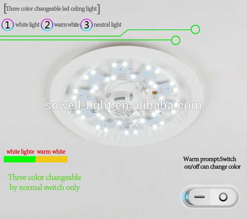 72W warm/nature/daylight 3 color changeable by normal switch round led ceiling lights