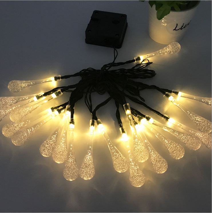 Solar Powered String Lights, 40 LED 8 Modes Waterproof Crystal Water Drop Outdoor String Lights