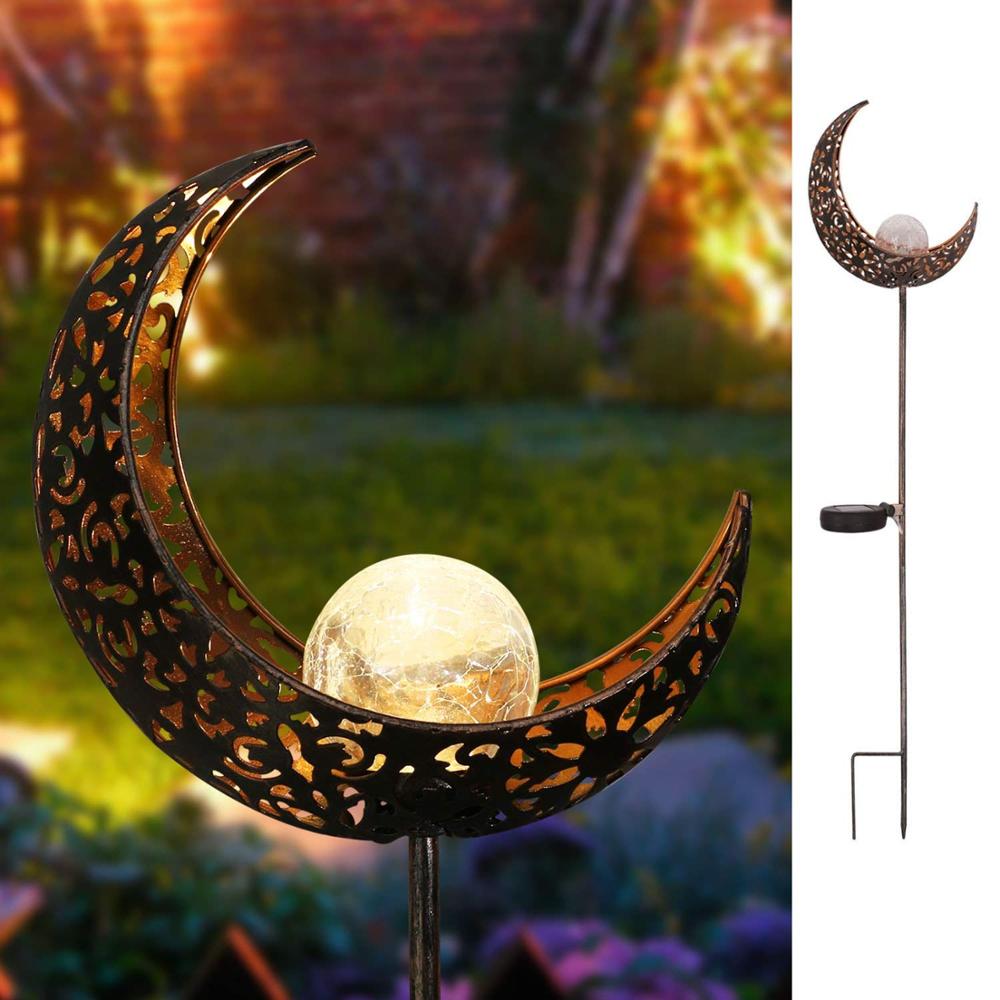 Breaking Glass Ball Solar Moon Flame Drop Metal Garden Stake Lights, Flickering Flames Torches Lights