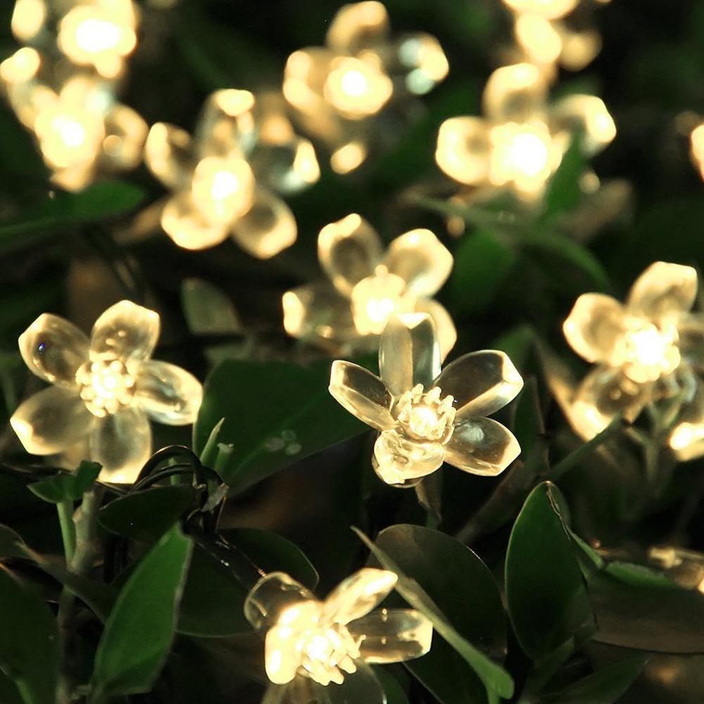 Amazon Solar Light String 50 LED Peach Blossom Spring Festival Decorative Light Outdoor Waterproof Christmas Day Color Lantern