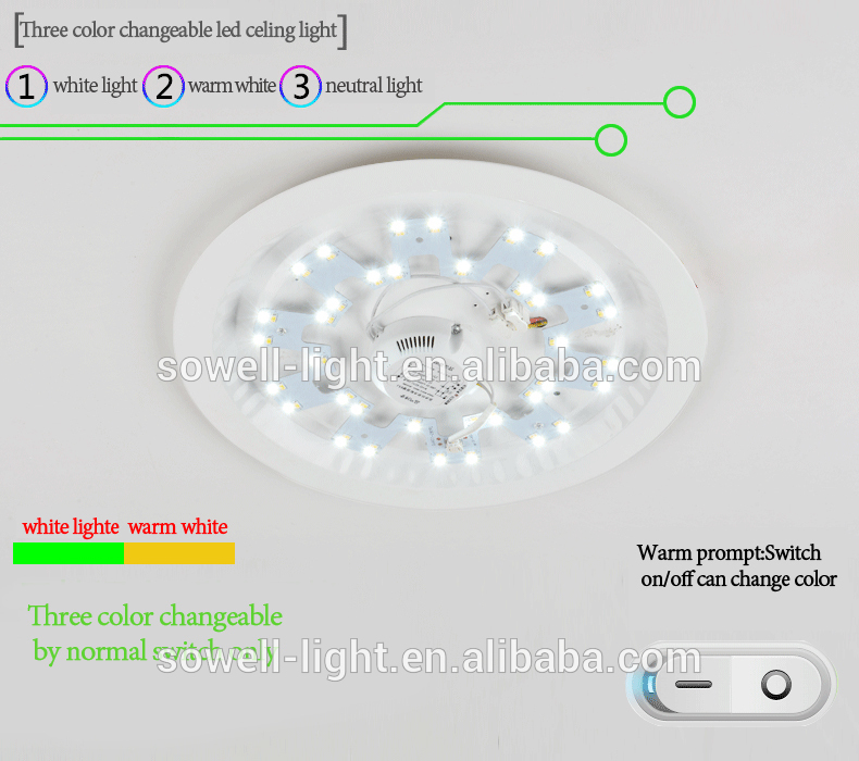 220-240V 48W leds 3 color changeable by normal switch round led ceiling lights