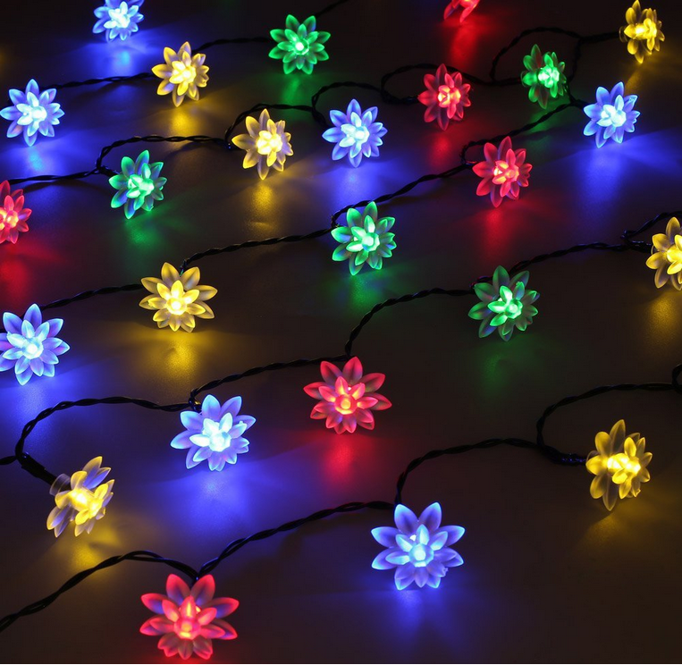 Solar Powered Lotus Flower String Lights - 30 LED Warm White, 8 Modes, Outdoor Waterproof for Gardens, Patios, Yards
