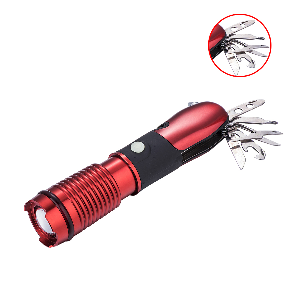 Emergency Zoomable Multi Purpose Tools Led Flashlight Torch With Seat Belt Cutter