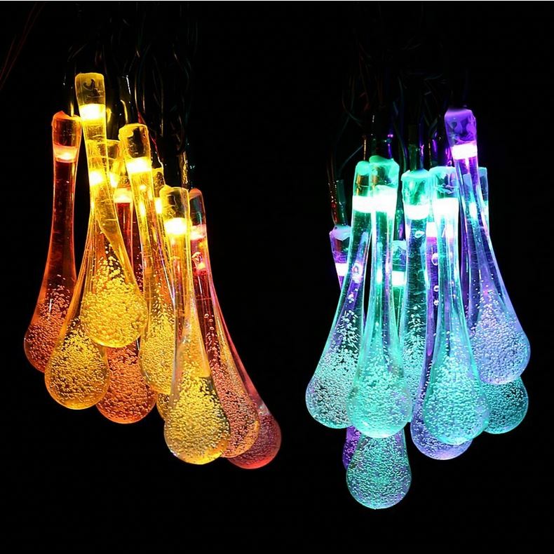 Icicle Solar Outdoor String Lights Multicolor, 40 Led 24.6ft, Waterproof, 8 Mode Steady Flash, Water Drop Fairy