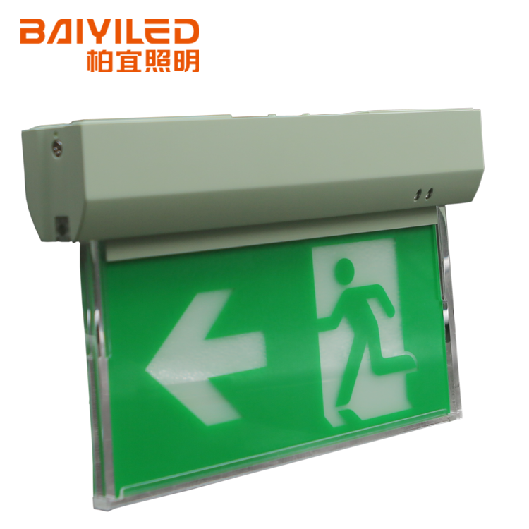 Hanging installation exit sign with running man