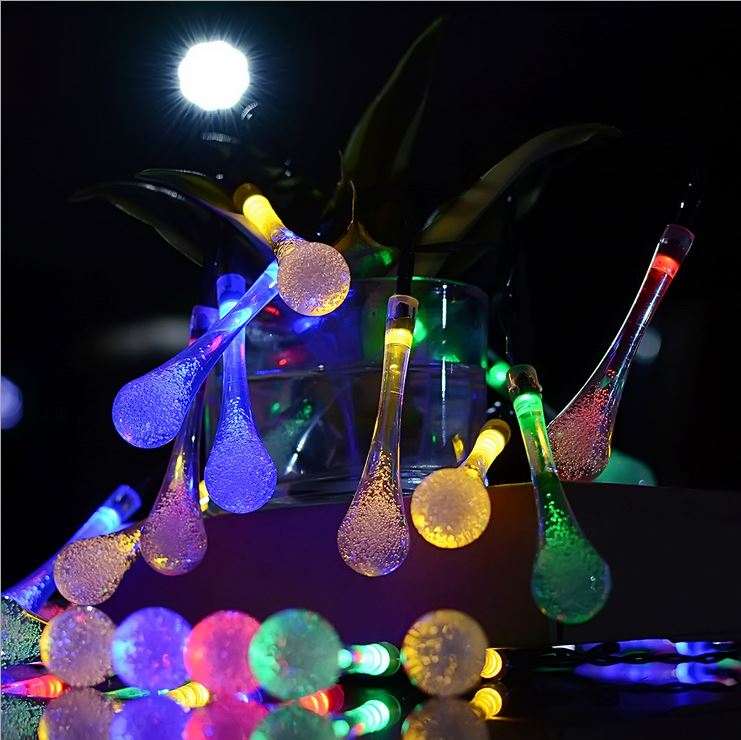 Decorative solar string lights Consists of 30 colorful  solar waterproof raindrop lights on 20FT high quality lead cable