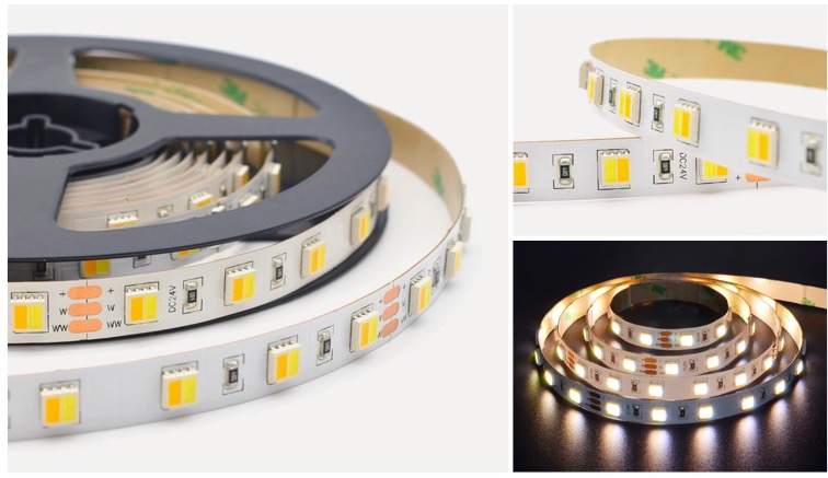 led 2700k warm white led strip lighting 5050 2 in 1 led CW+WW DC12V/24V 5052 2 in 1chip 60leds/m led strip CCT ip65 ip67