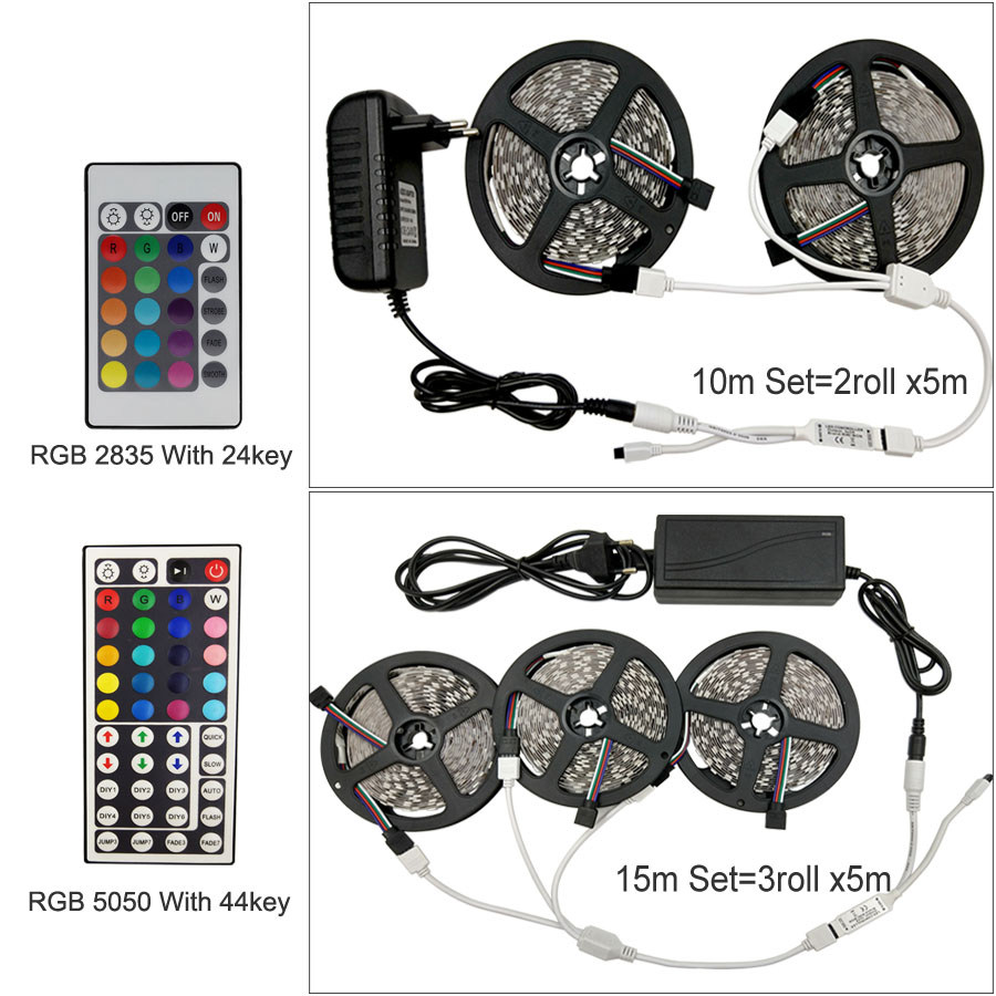 SMD 5050 Flexible strip Waterproof RGB LED Strip kit with 44 Key remote 12V 5A Power Supply