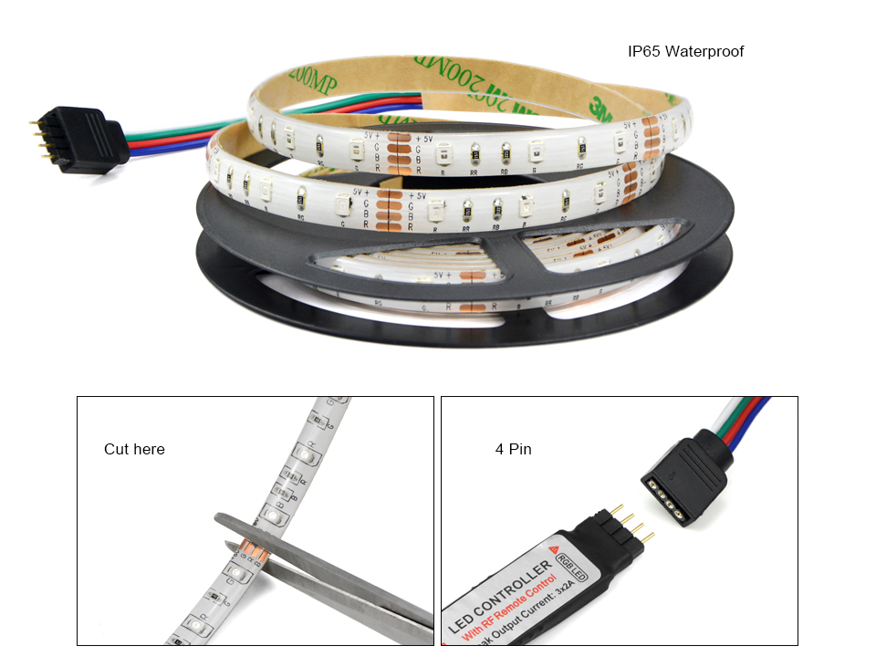 IP65 12V Waterproof RGB Flexible 2835 SMD Led Strip Light