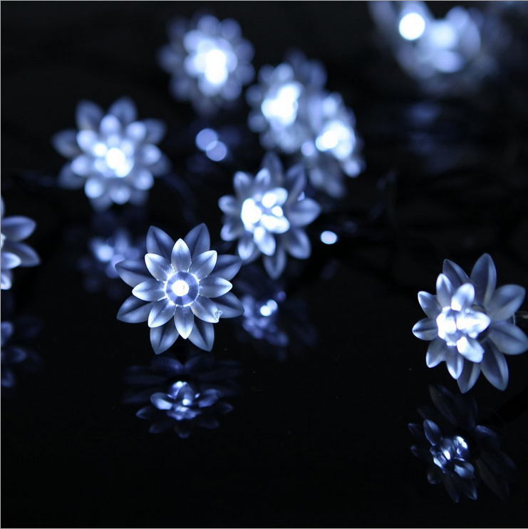 Solar light string 50LED lotus light string Multi-flashing pattern wedding LED waterproof light string