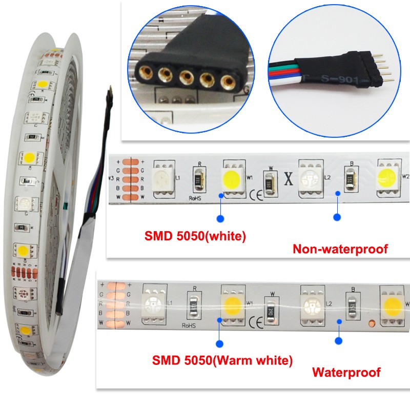 12V 10M 5M RGBW LED Strip 5050 5M/Roll Waterproof led light 5M+Remote Controller+DC 12V Power