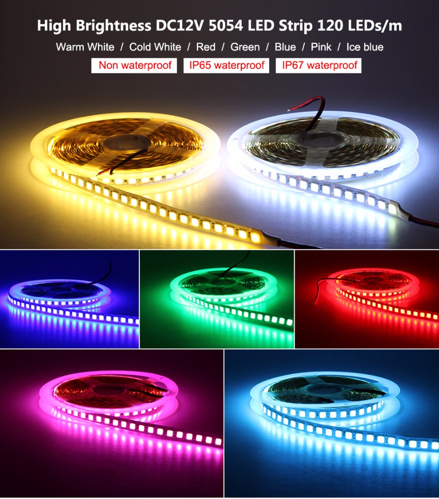 SMD 5054 LED Strip 5M 120leds/m Flexible Tape Light DC12V more bright than 5050 2835