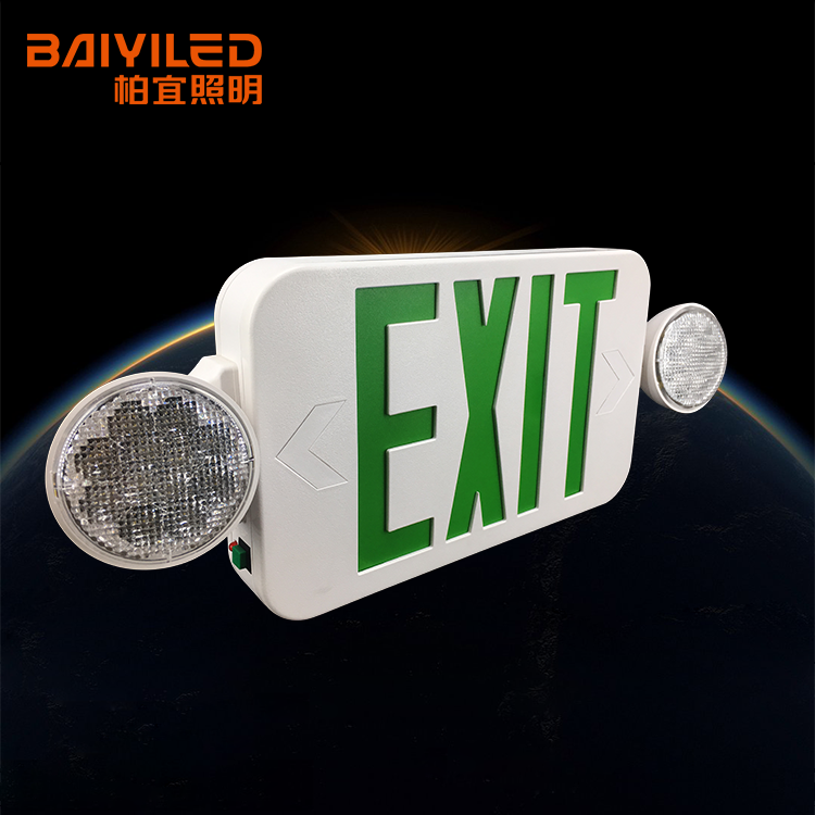 Led Emergency Exit China Supplier Factory Green Wet Location 3 Hour Double Spot Light