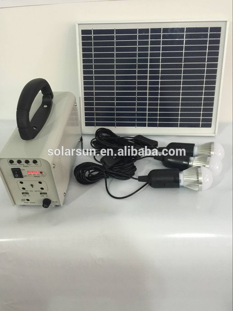 Solar Lighting Systems Small Portable 10W Mini Solar Light Kits With LED Solar Panel Radio And MP3