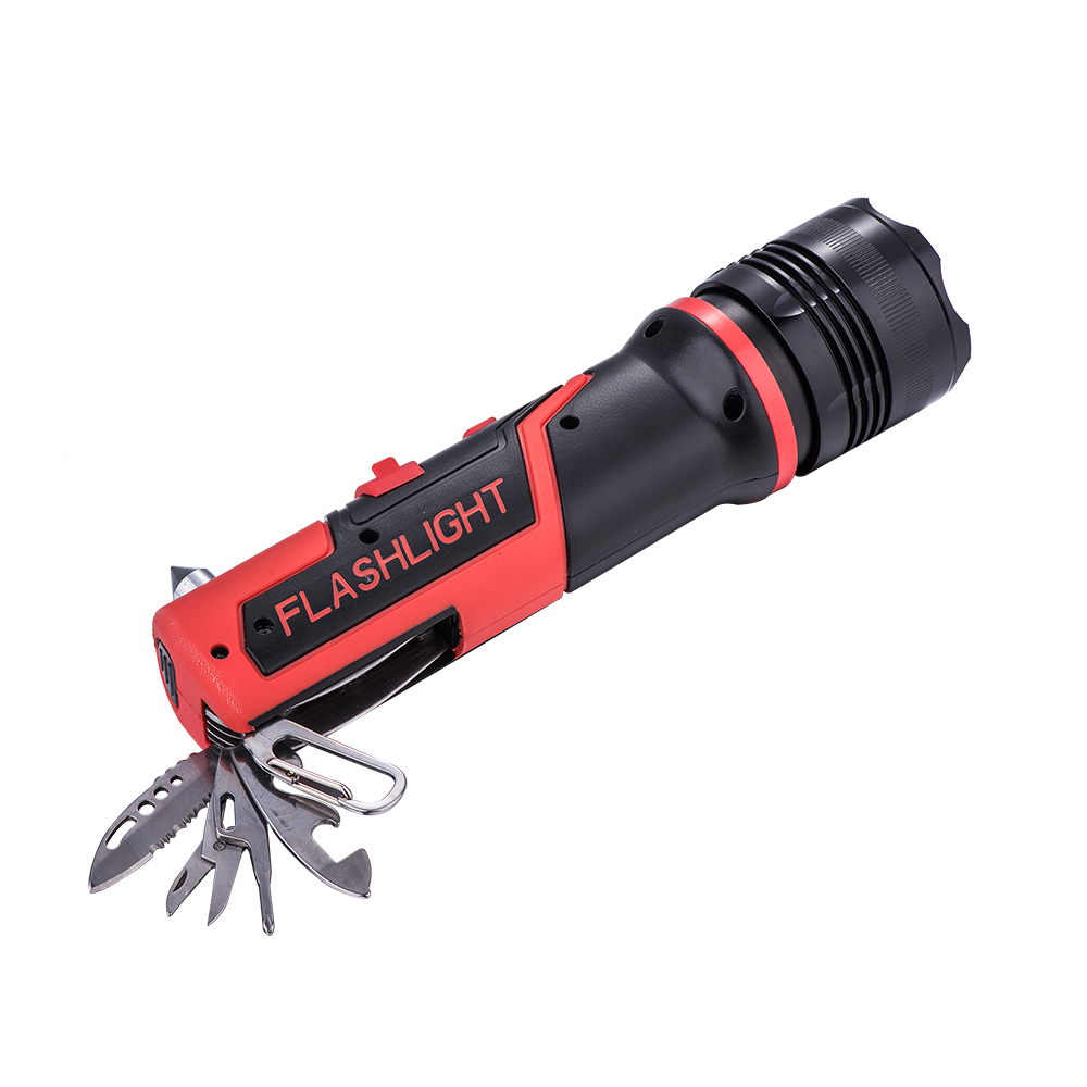 USB Rechargeable Multi-tools Flashlight With Safety Hammer