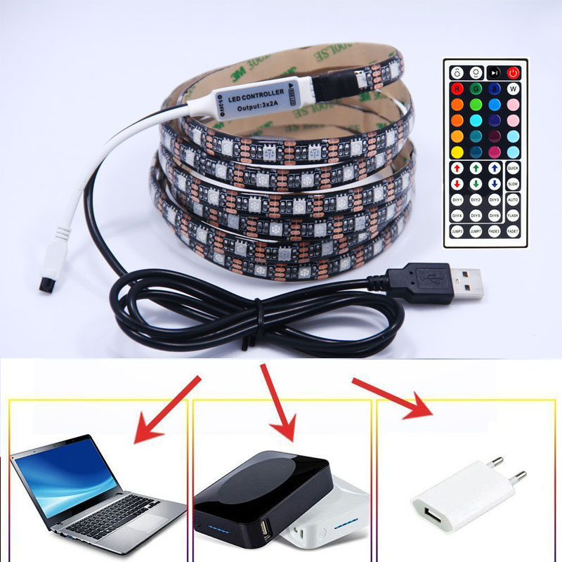 LED Strips Lights USB Powered 24 Key IR Remote Control RGB 2m Waterproof TV Backlight Bias Lighting for HDTV Desktop PC
