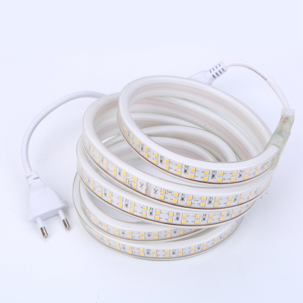 100m/lot Super bright 156led/m 220V led strip SMD 2835 Double Row warm white/ White tiras led light waterproof+Eu power plug