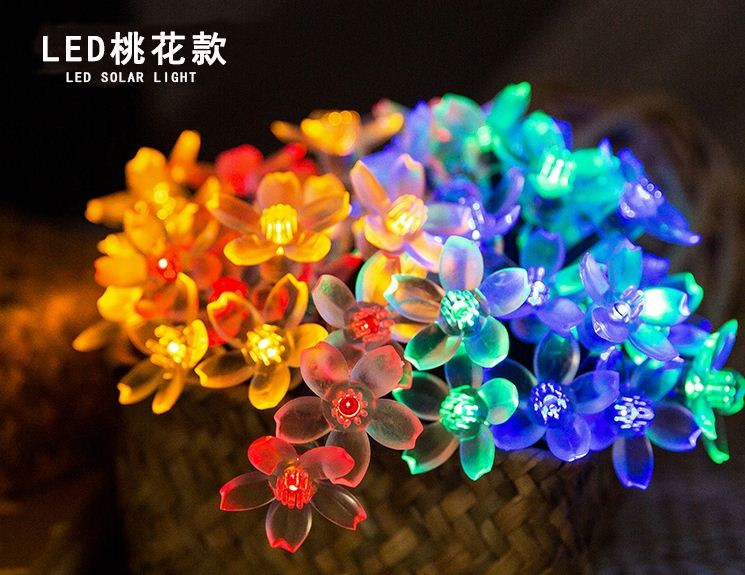 Solar Powered 50 LED Peach Blossom String Lights Christmas Party Decor Lamp, Sakura String Lights, Peach Blossom Solar Lights