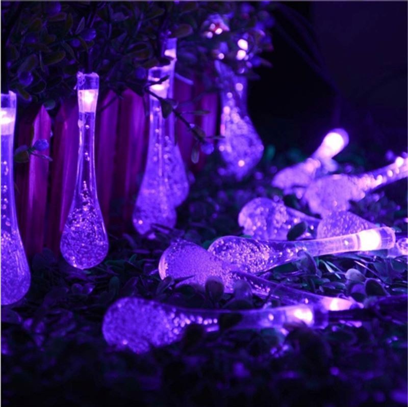 Solar Outdoor String Lights 20ft 30 LED White Water Drop Solar String Fairy Waterproof Lights Christmas Lights