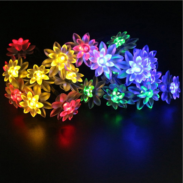 50leds waterproof solar operated led lotus string light for christmas home outdoor decoration