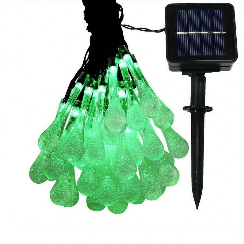 Solar Outdoor String Fairy Lights, 20ft 30 LEDs Water Drop Shape, IP65 Waterproof Solar String Fairy Lights