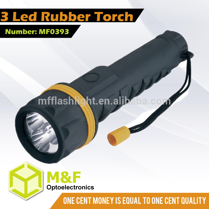 2AA Batteries Operated 3LED Plastic Rubber Cover Cheap Flashlight