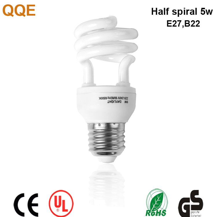 5w spiral CFL China dc12v energy saving lamp E27 B22 energy saver bulb
