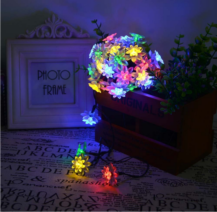 Solar String Lights Multicolor, 23Ft 50LED Solar Flower String Lights Outdoor Waterproof Decorative String Lights