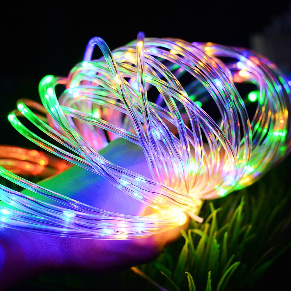 dedicated solar light string 100 light hollow tube wire copper line Spring Festival holiday Christmas decoration lights  string