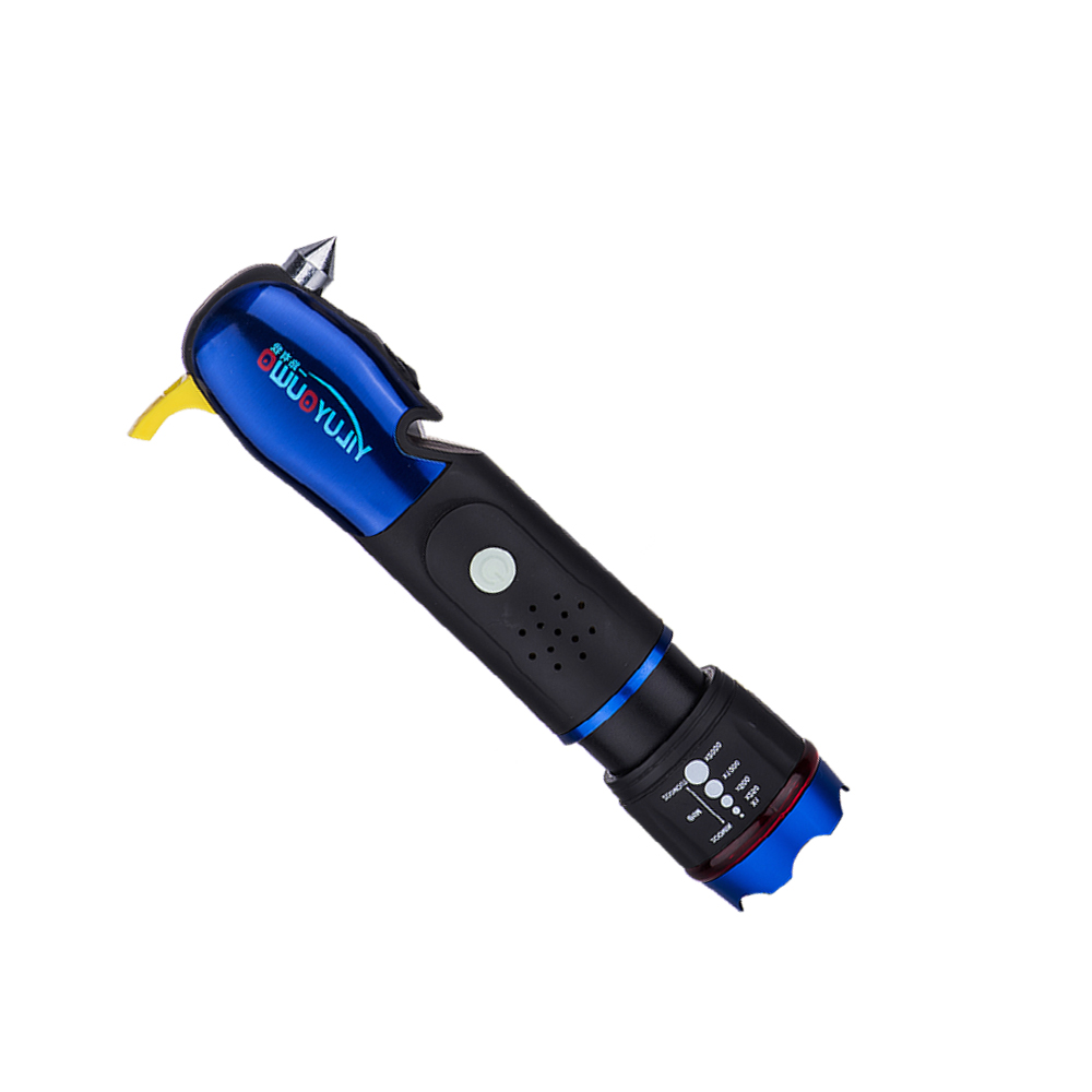 Hot Promotional Alarm Whistle Multi Function Tools LED Torch Flashlight With Safety Hammer