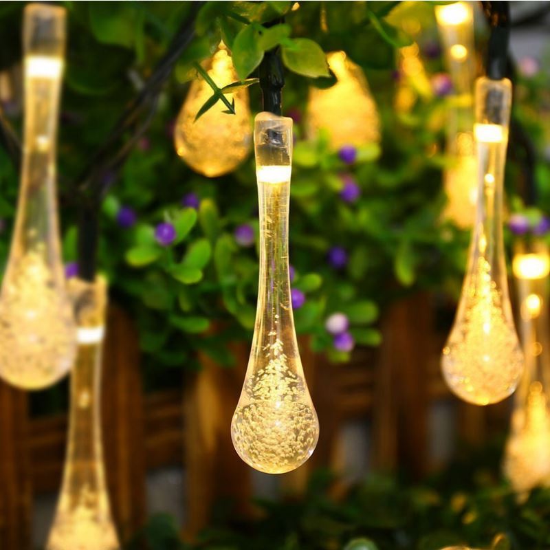 Outdoor Water Drop Solar String Lights 20 LED Waterproof Fairy Lighting for Christmas Trees Garden Patio Wedding Party