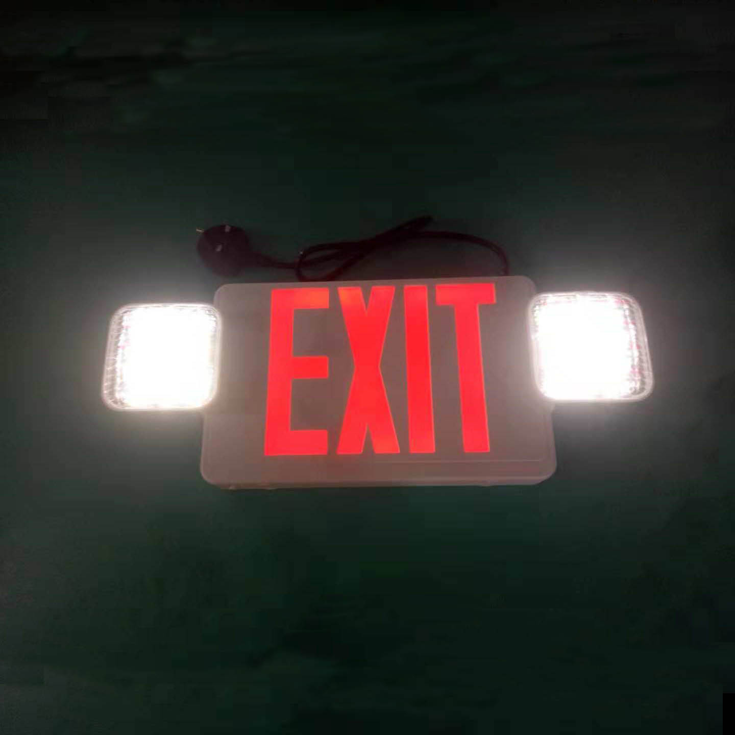 led emergency exit sign with twin spot light