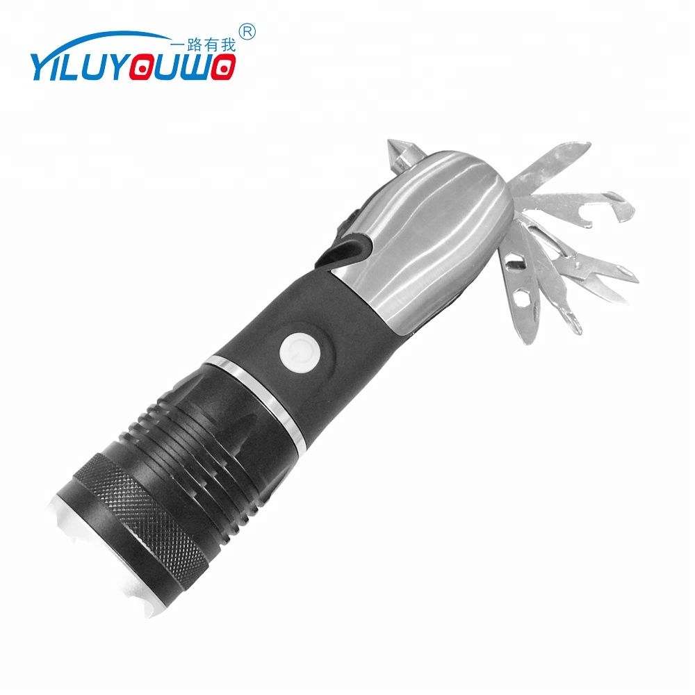 Aluminum Multi-tools Flashlight  With Safety Hammer